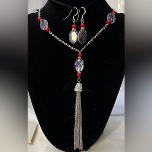 Long Necklace with Silver Chain and Matching Earrings- Christopher & Banks